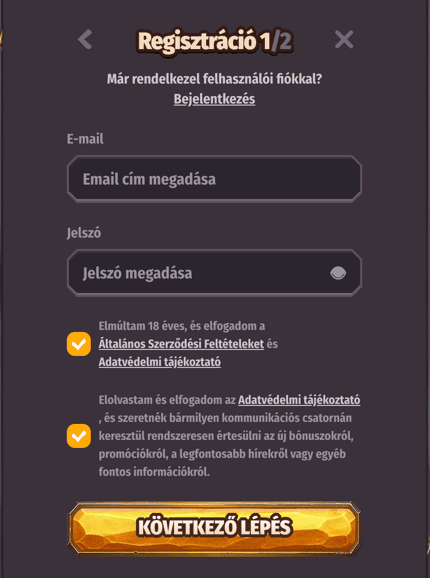 Regisztr&aacute;ci&oacute; Dragonia casino